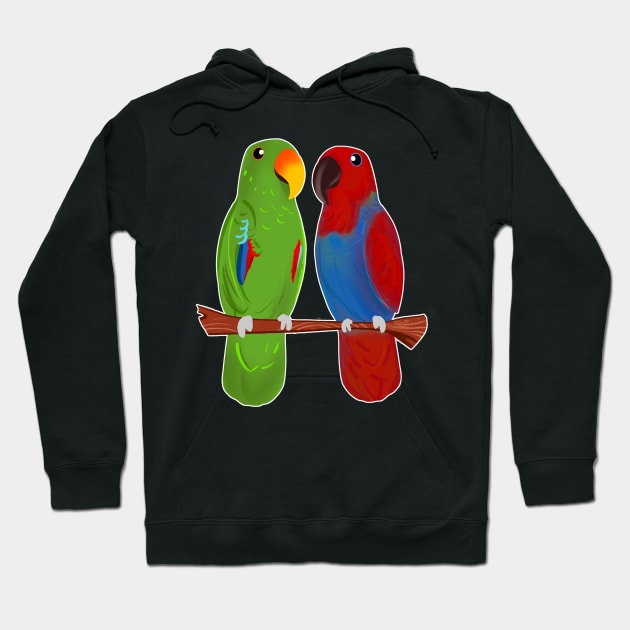 Ekkie Love Cute Eclectus Parrot Couple for parrot lovers Hoodie by SusanaDesigns